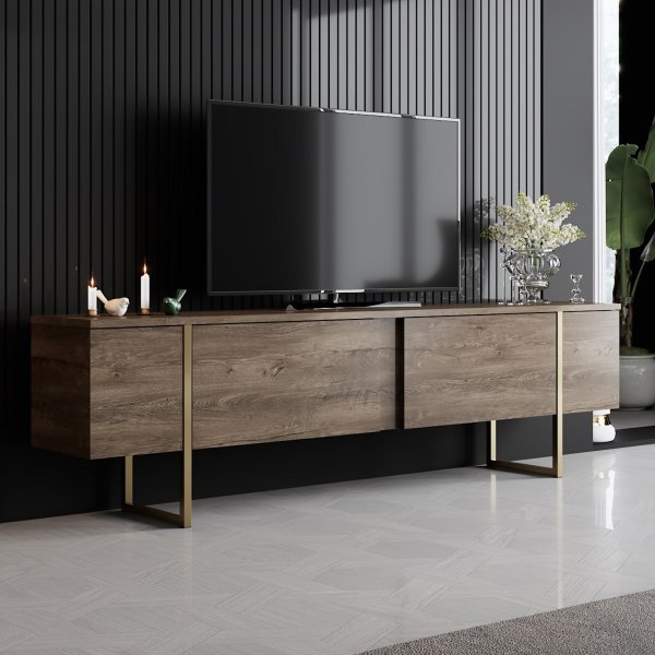 Medienbank 180 cm Walnuss / Gold - Lux