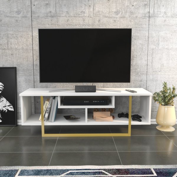 Asal Medienbank 120 cm - Gold/Weiß