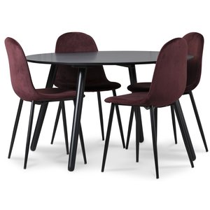 Rosvik Essgruppe, Esstisch mit 4 Carisma Samtstühlen - Bordeaux/Schwarz Rosvik Essgruppe, Esstisch mit 4 Carisma Samtstühlen - Bordeaux/Schwarz