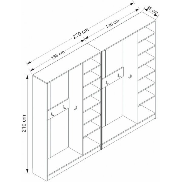 Armadio Flurmöbel B 270 x 35 x 210 cm - Weiß