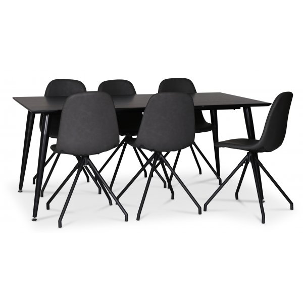 Dip-Food-Gruppe; Esstisch 180x90 cm mit 6 schwarzen Bridge Drehstühlen + 4.00 x Möbelfüße