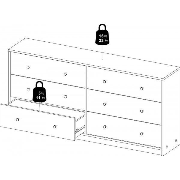 Schwarze Kommode May mit 6 Schubladen
