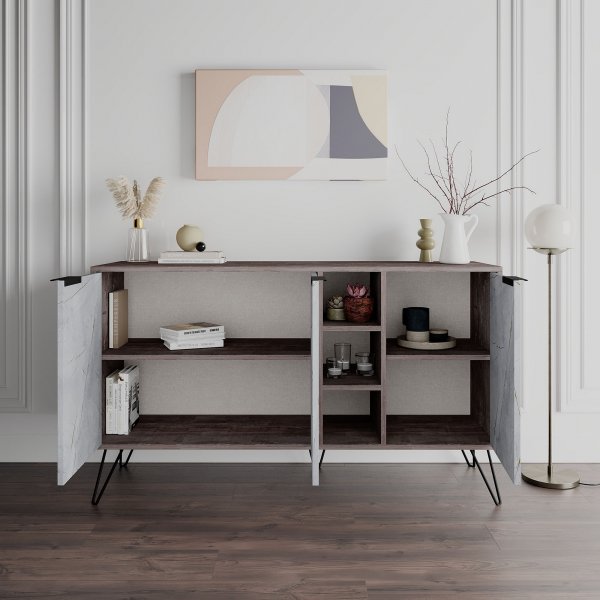 Clara Sideboard - Dunkelbrauner/weißer Marmor