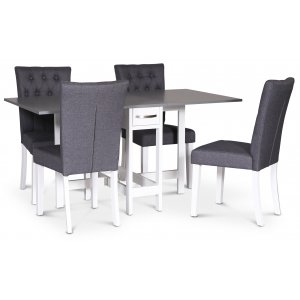 Lebensmittelgruppe Fårö; Fårö Klapptisch Weiß / Grau mit 4 grauen Crocket-Stühlen Lebensmittelgruppe Fårö; Fårö Klapptisch Weiß / Grau mit 4 grauen Crocket-Stühlen