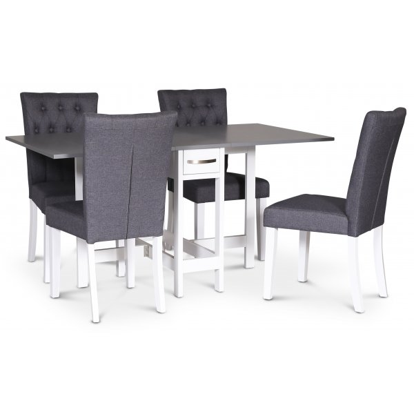 Lebensmittelgruppe Fårö; Fårö Klapptisch Weiß / Grau mit 4 grauen Crocket-Stühlen