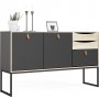 Stubble-Sideboard mit 3 Türen und 2 Schubladen - Schwarz/Eiche
