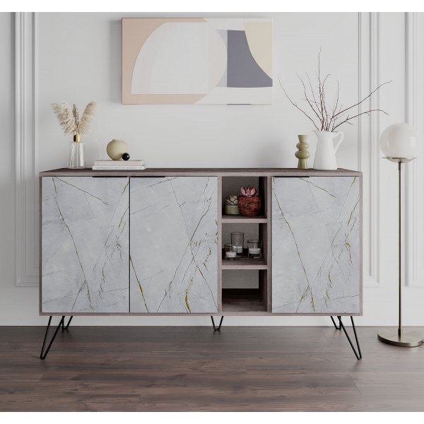 Clara Sideboard - Dunkelbrauner/weißer Marmor