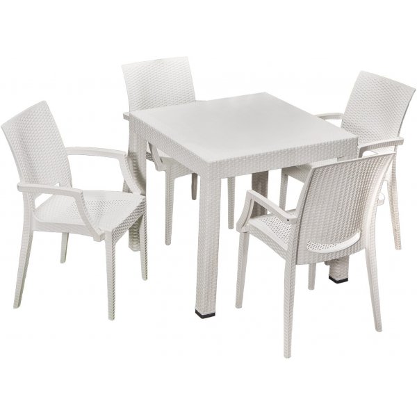 Meco Outdoor-Essgruppe mit Gestellstühlen - Weiß
