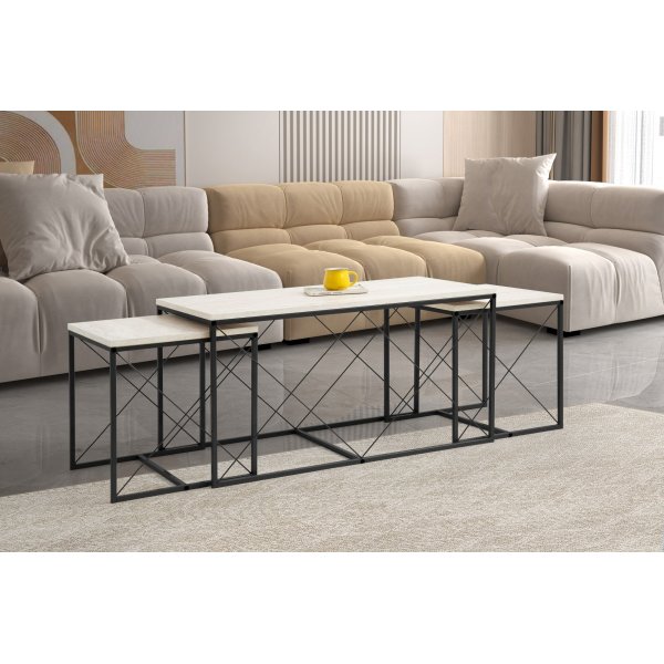 Defne Couchtisch-Set - Schwarz/Marmor