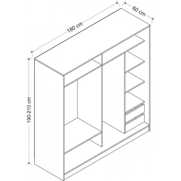 Kapusta Kleiderschrank 180 cm - Braun/Anthrazit/Weiß