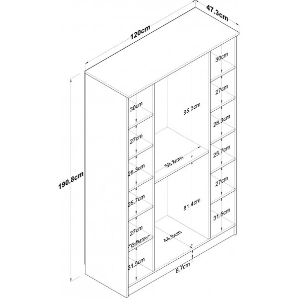 Baden Kleiderschrank 16 - Nussbaum/weiß