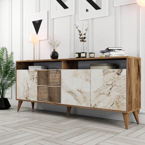 Milan Sideboard 180 cm - Nussbaum/weißer Marmor