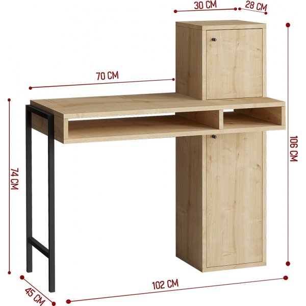 Dora Schreibtisch Eiche/Schwarz - 102 x 45 cm