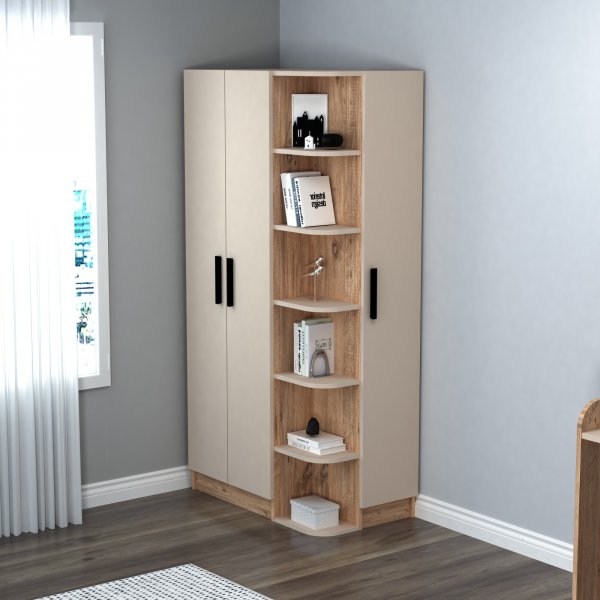 Luses Kleiderschrank - Kiefer/Beige