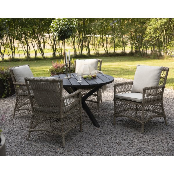 Outdoor-Sessel aus naturfarbenem Kunstrattan