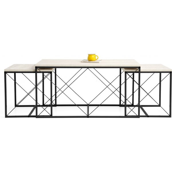 Defne Couchtisch-Set - Schwarz/Marmor