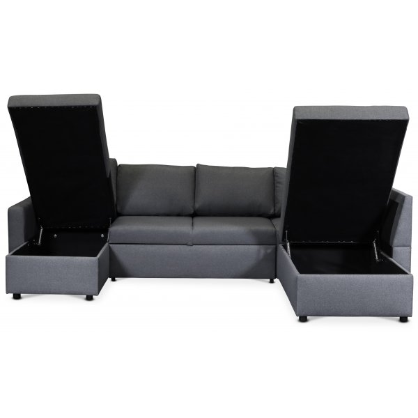 Dream Schlafsofa mit Stauraum (U-Sofa) rechts - Dunkelgrau (Stoff)