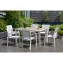 Urbanite-Essgruppe mit Esstisch 160 cm und 6 stapelbaren Esszimmerstühlen - Beige