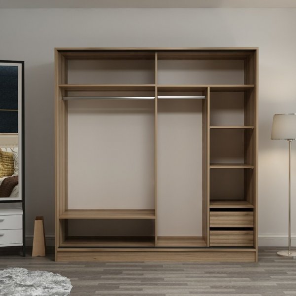 Kapusta Kleiderschrank mit Spiegeltüren, 220x52x210 cm - Braun
