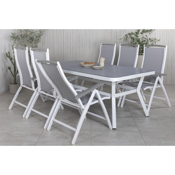 Virya Outdoor-Essgruppe mit 6 Albany-Stühlen - Weiß/Grau
