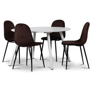 Rosvik Essgruppe, Esstisch mit 4 Carisma Samtstühlen - Weiß/Bordeaux Rosvik Essgruppe, Esstisch mit 4 Carisma Samtstühlen - Weiß/Bordeaux