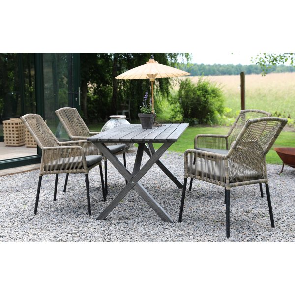 Scottsdale Outdoor-Essgruppen-Esstisch mit 4 Ystad-Gestellstühlen - Grau/Beige