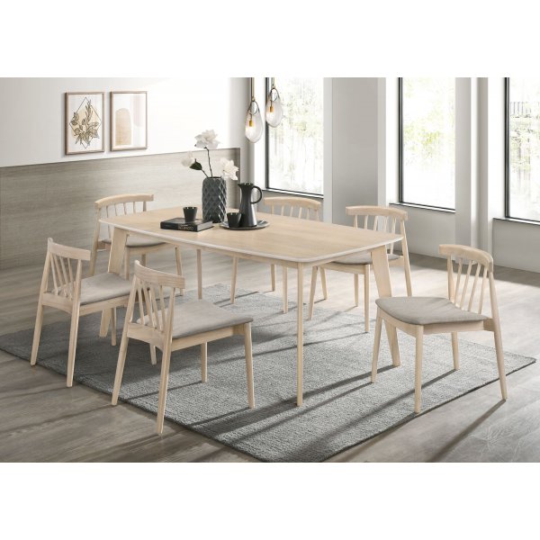 Esstischgarnitur weiß getüncht; Küchentisch 180 x 90 cm mit 6 Stühlen