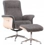 Relaxsessel mit Fußhocker - Graues Schaffellimitat/weiß getünchte Eiche