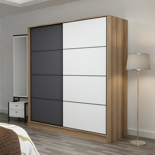 Kapusta Kleiderschrank 180 cm - Braun/Anthrazit/Weiß