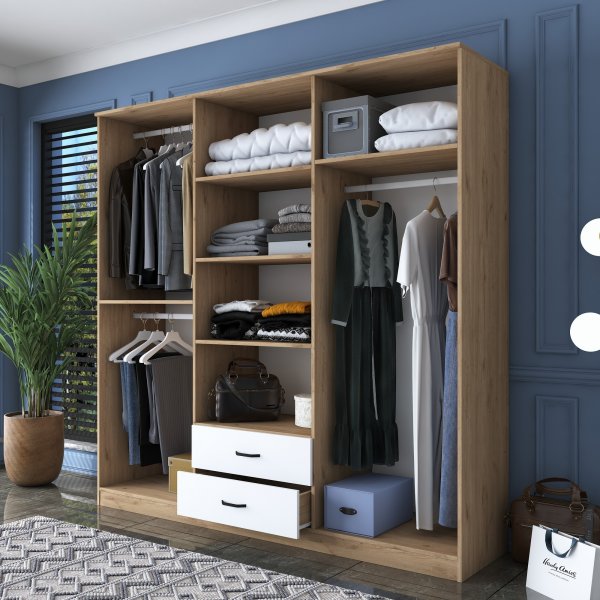 Bardo Kleiderschrank 210 x 51,5 x 210 cm - Walnuss/Weiß