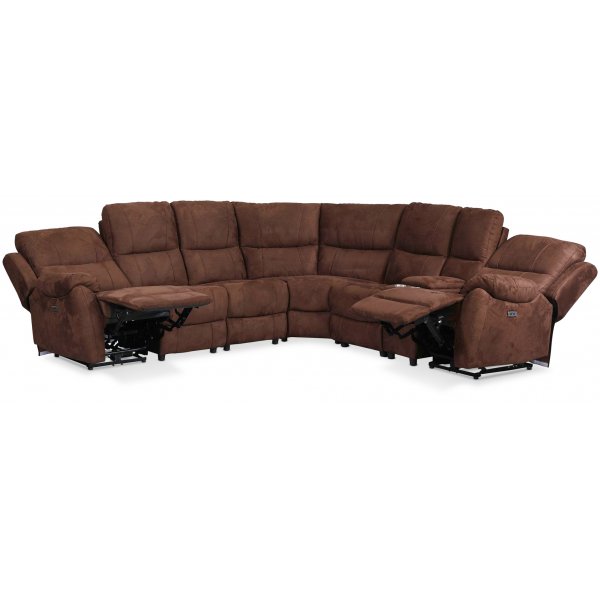 Genießen Sie Hollywood Relax Ecksofa - 6-Sitzer (elektrisch) in braunem Mikrofaserstoff