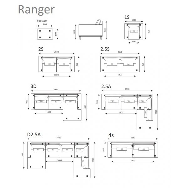 Ranger Diwansofa links - Cognac Leder