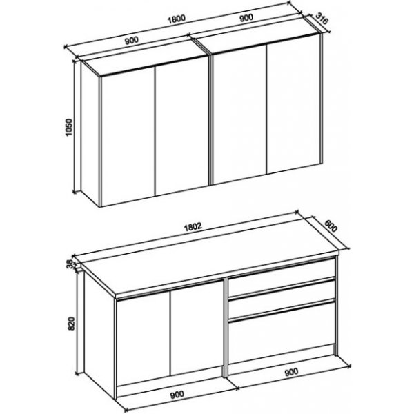 Idea Komplettküche 180 cm - Craft Eiche/Anthrazit