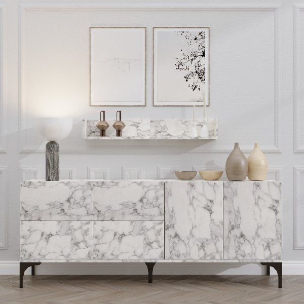 Stella Sideboard mit Wandregal - Carrara-Marmor
