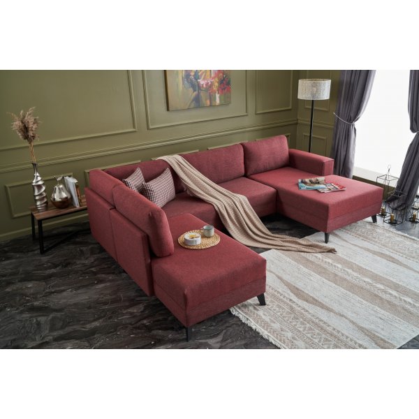 Efsun U-Bettsofa - Burgund