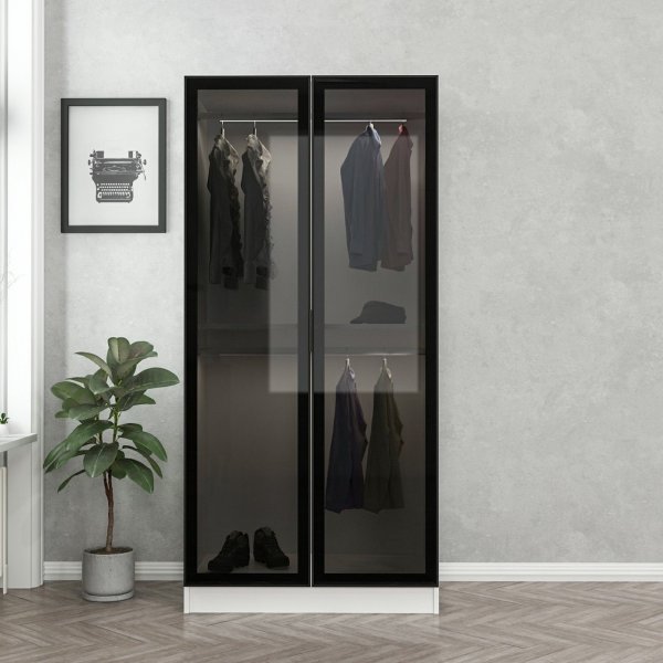 Cavolo Kleiderschrank 90 cm - Weiß/Schwarz