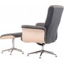 Relaxsessel mit Fußhocker - Graues Schaffellimitat/weiß getünchte Eiche