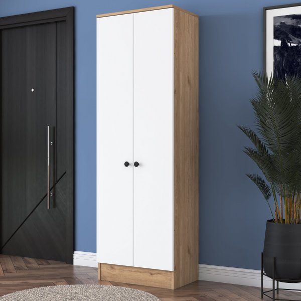 Mendy Kleiderschrank 60 cm - Nussbaum/weiß