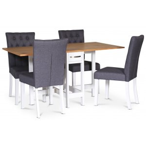 Lebensmittelgruppe Fårö; Fårö Klapptisch Eiche / Weiß mit 4 grauen Crocket-Stühlen Lebensmittelgruppe Fårö; Fårö Klapptisch Eiche / Weiß mit 4 grauen Crocket-Stühlen