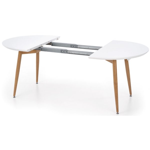 Paloma Esstisch, verstellbar 120-200 cm - Weiß Hochglanz / Eiche