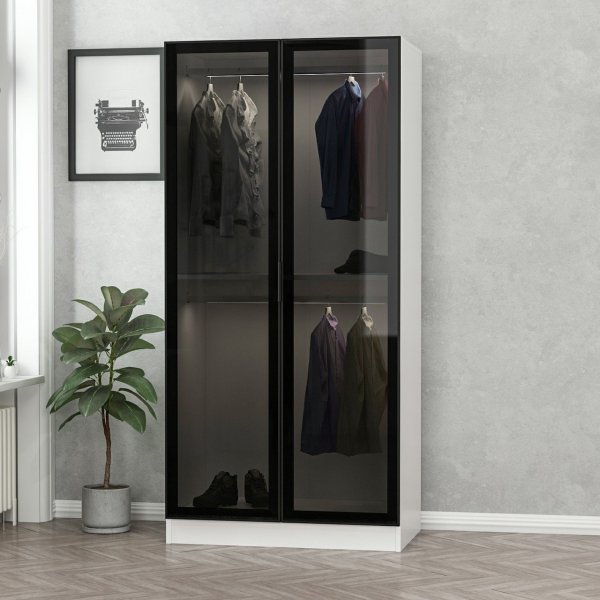 Cavolo Kleiderschrank 90 cm - Weiß/Schwarz
