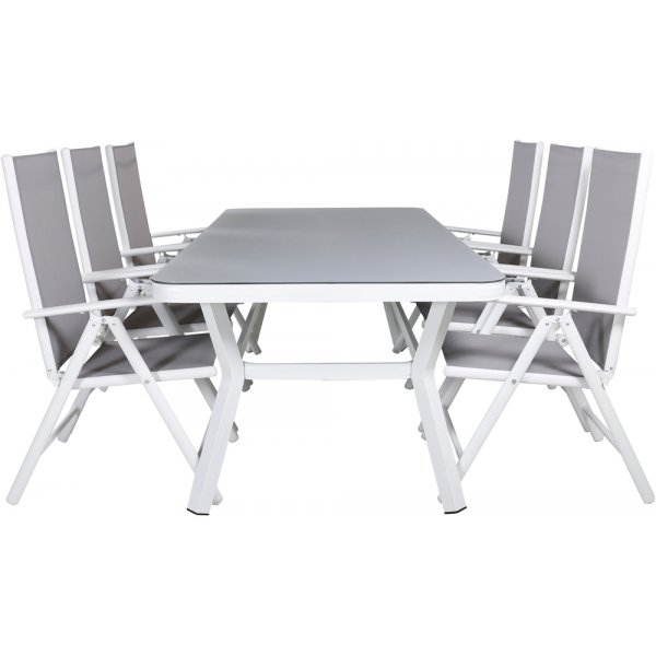 Virya Outdoor-Essset mit 6 Break-Stühlen - Grau/Weiß