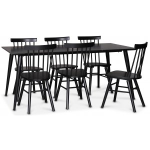 Dip-Food-Gruppe; Esstisch 180x90 cm mit 6 schwarzen Orust-Rohrstühlen Dip-Food-Gruppe; Esstisch 180x90 cm mit 6 schwarzen Orust-Rohrstühlen