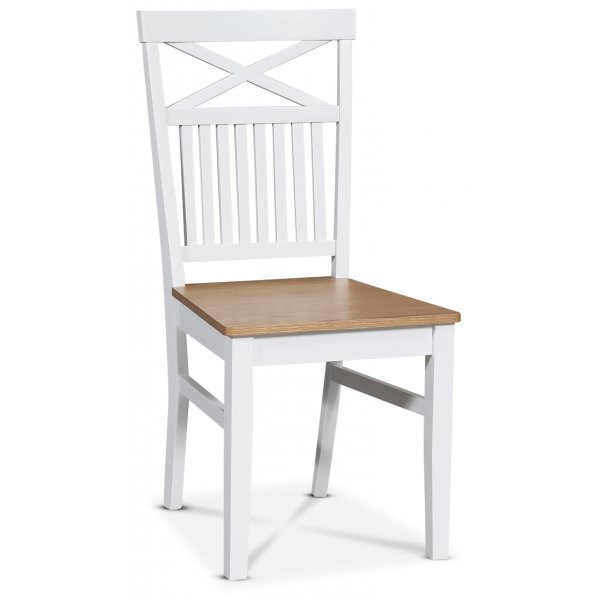 Gåsö Essgruppe: Tisch 160/210 cm inklusive 4 Fårö Stühle mit Kreuz - Eiche/weiß