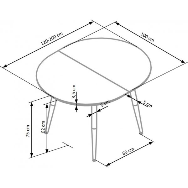 Paloma Esstisch, verstellbar 120-200 cm - Weiß Hochglanz / Eiche