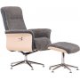 Relaxsessel mit Fußhocker - Graues Schaffellimitat/weiß getünchte Eiche