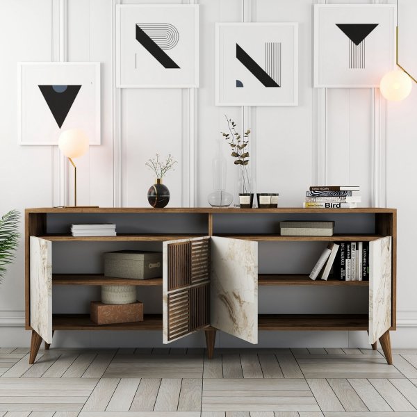 Milan Sideboard 180 cm - Nussbaum/weißer Marmor