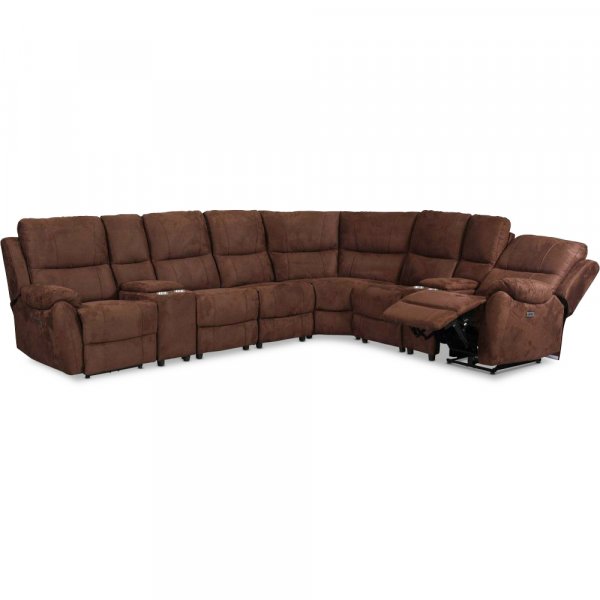 Relaxsofa Deluxe - 6-Sitzer (elektrisch) in braunem Mikrofaserstoff