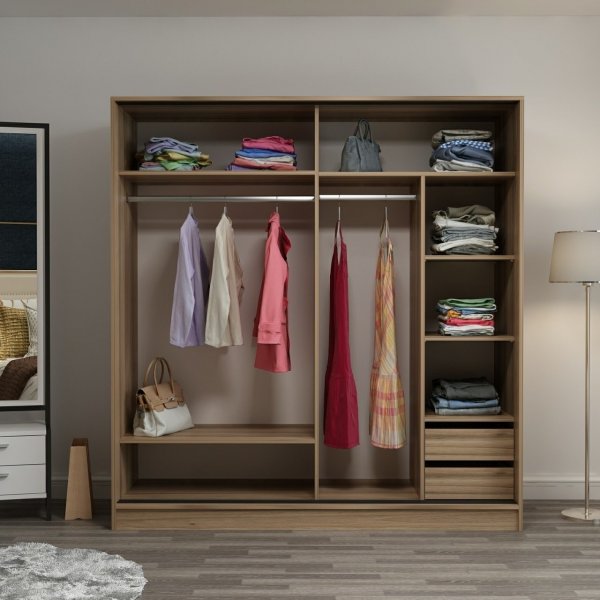 Kapusta Kleiderschrank mit Spiegeltüren, 220x52x210 cm - Braun