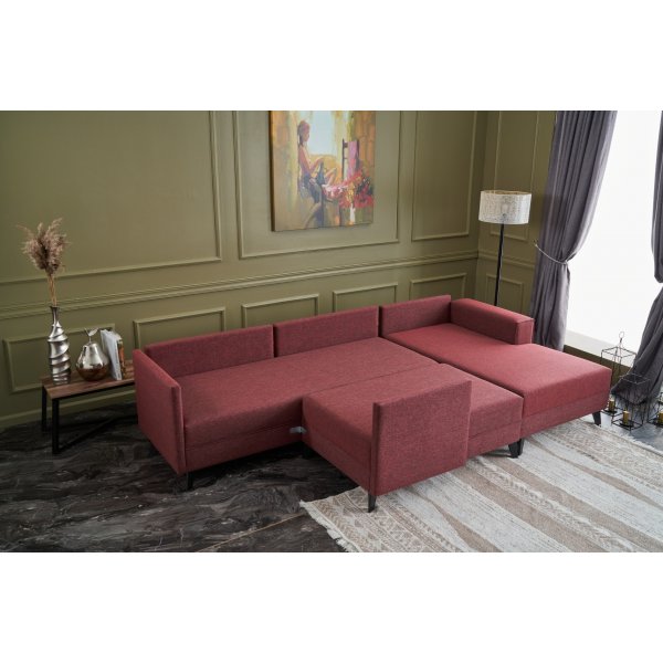 Efsun U-Bettsofa - Burgund